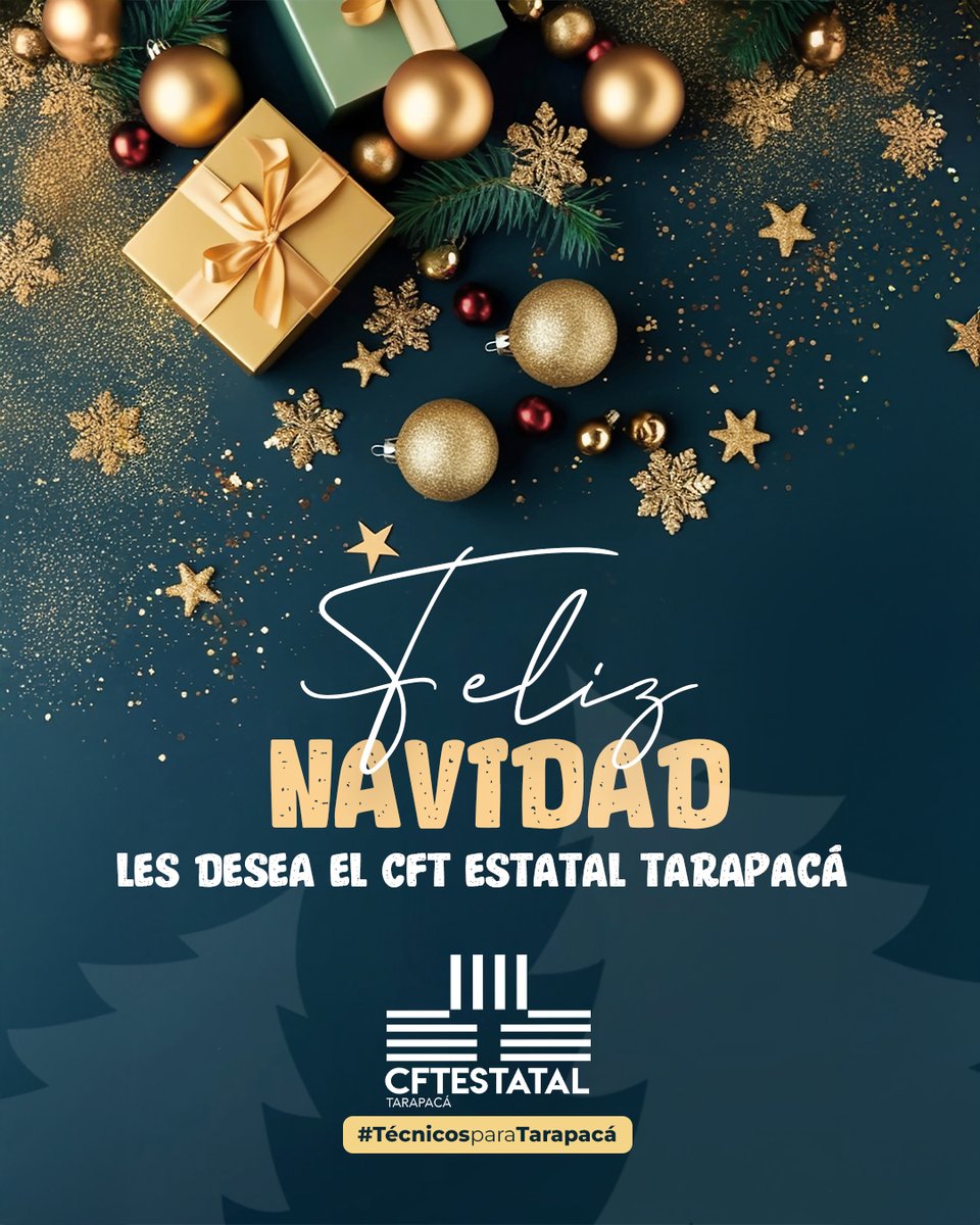🎄✨ Feliz Navidad les desea el CFT Estatal Tarapacá ✨🎄

Que esta Navidad esté llena de amor, alegría y momentos inolvidables junto a sus seres queridos. Sigamos trabajando juntos para construir un 2025 lleno de oportunidades y desarrollo para nuestra región. 🎅🎁