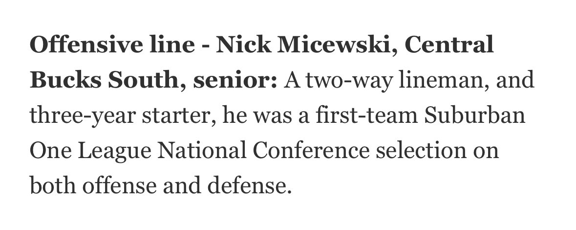 Thankful to be named first team all area!!!
<a href="/CBSouthFootball/">CB South Football</a> 
<a href="/tom_hetrick/">Tom Hetrick</a>