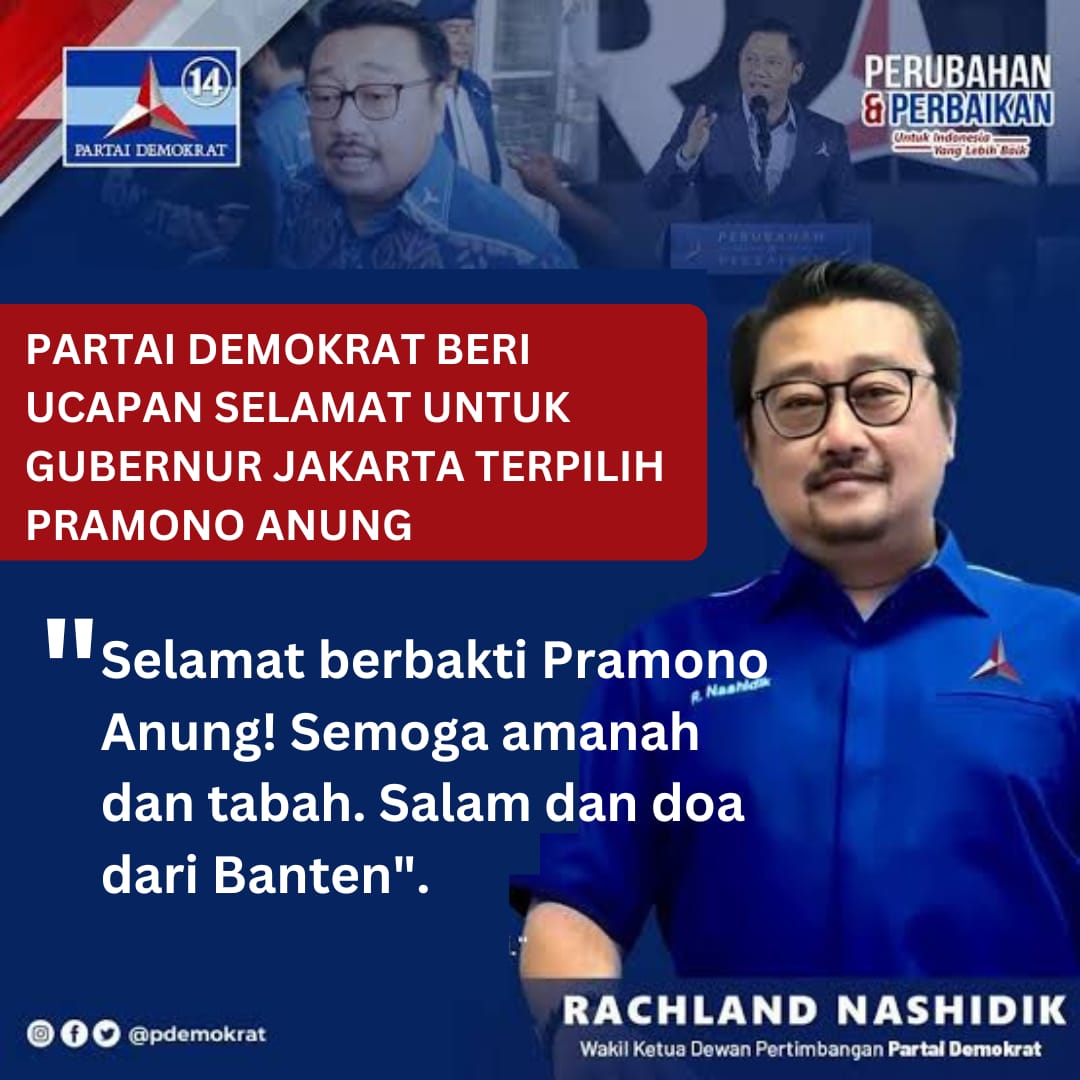 Mantap <a href="/PDemokrat/">Partai Demokrat</a> sudah memulai sikap gentelement..

Menunggu partai KIM PLUS lainnya dan juga <a href="/ridwankamil/">Ridwan Kamil</a> untuk mengakui kekalahan..