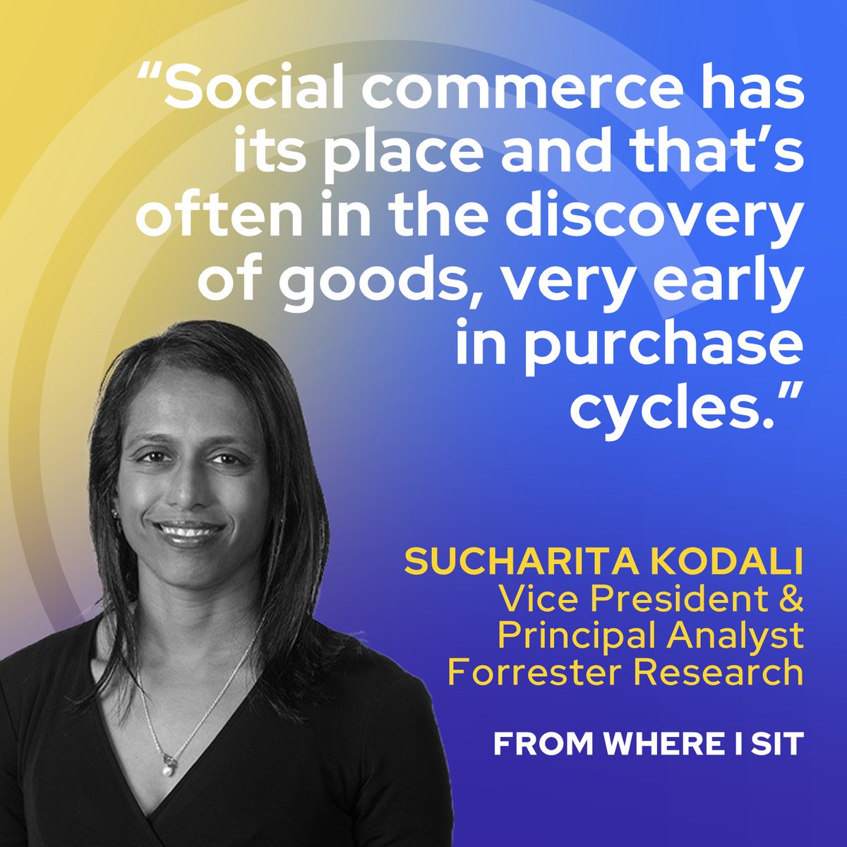 Listen to my latest From Where I Sit podcast episode with <a href="/smulpuru/">Sucharita Kodali</a>, Vice President &amp; Principal Analyst at @Forrester, to hear her insights on #social commerce, #AI in #retail, and more.  

Apple: apple.co/41rIQ4U

Spotify: spoti.fi/3DiH7Va

#ICSC