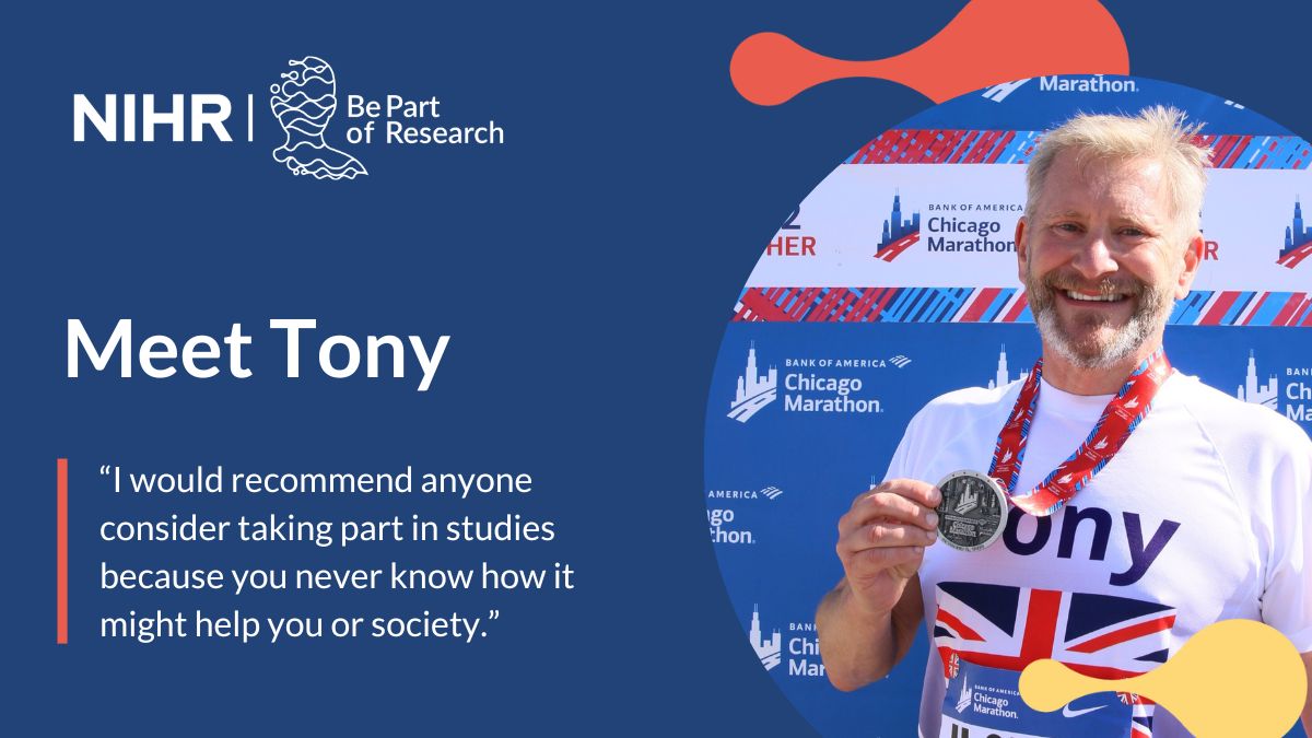 "I would recommend anyone consider taking part in studies because you never know how it might help you or society.”

🏅 Tony has a total of 18 marathons and 1 study under his belt. He took part in research on type 2 diabetes. Read his story: rdn.nihr.ac.uk/stories/taking…