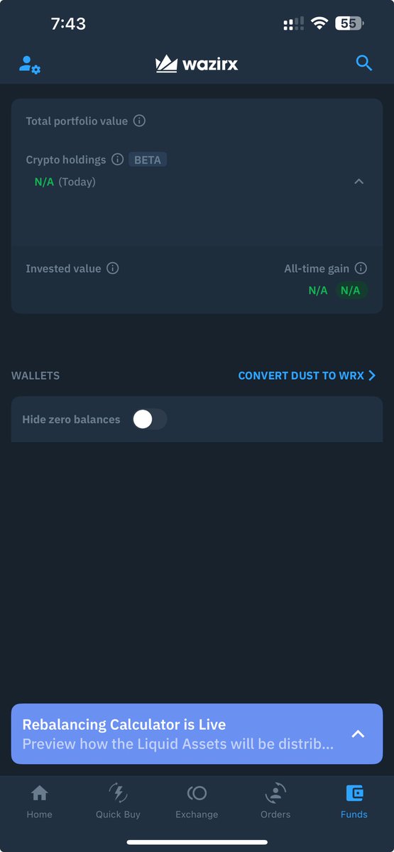 dcmcd1984's tweet photo. My portfolio disappeared ! Is there any issue ⁦@WazirXIndia⁩ ⁦@WazirXCares⁩ ⁦@pushpendrakum⁩ https://t.co/K9LOXinQd5