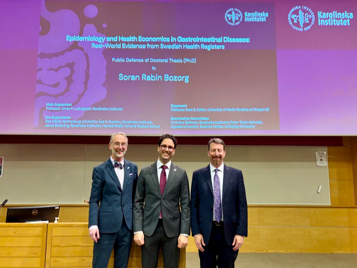 Jonas Ludvigsson (@ludvigsson) on Twitter photo Brilliant thesis defence today by Soran Rabin Bozorg, now PhD(!) at <a href="/karolinskainst/">Karolinska Institutet</a> .
Thanks to Prof. Evan Dellon University of North Carolina at Chapel Hill for a great opposition.
More to come from Soran and the ESPRESSO research team: ki.se/en/research/re… Brilliant thesis defence today by Soran Rabin Bozorg, now PhD(!) at <a href="/karolinskainst/">Karolinska Institutet</a> .
Thanks to Prof. Evan Dellon University of North Carolina at Chapel Hill for a great opposition.
More to come from Soran and the ESPRESSO research team: ki.se/en/research/re…