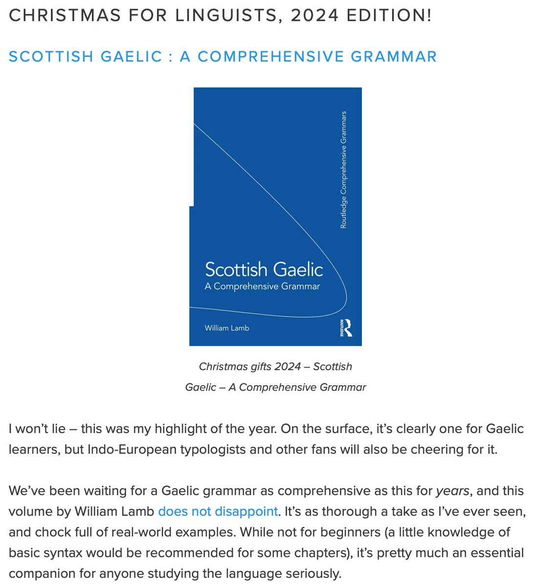 Will Lamb 🌱 (@uilleamuan) on Twitter photo Well chuffed that the new <a href="/routledgebooks/">Routledge Books</a> Gaelic grammar is #1 on <a href="/richwestsoley/">Rich West-Soley</a>'s 'Christmas for Linguists' list! polyglossic.com/christmas-gift… Well chuffed that the new <a href="/routledgebooks/">Routledge Books</a> Gaelic grammar is #1 on <a href="/richwestsoley/">Rich West-Soley</a>'s 'Christmas for Linguists' list! polyglossic.com/christmas-gift…