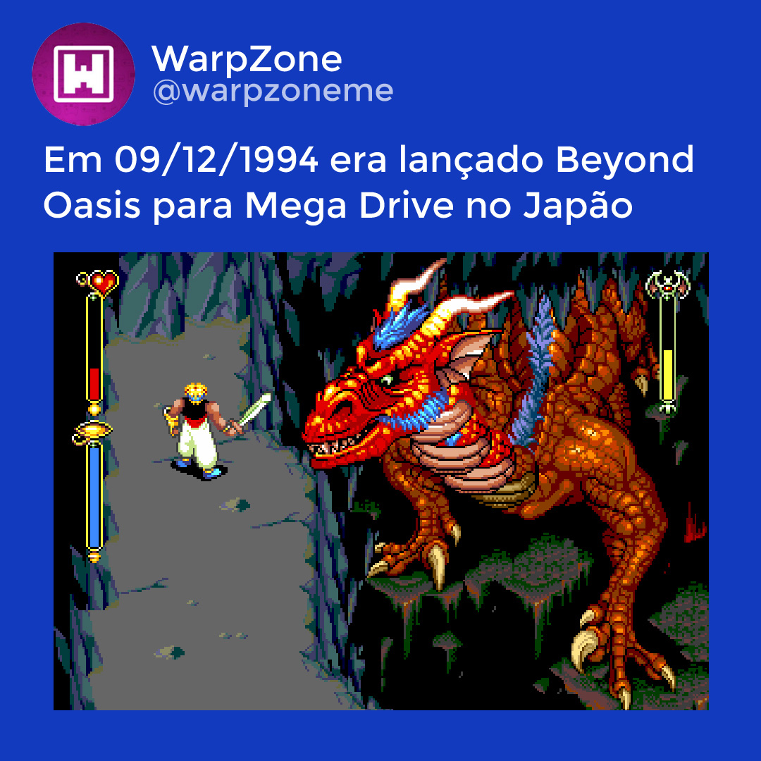 WarpZoneMe's tweet photo. Completa hoje 30 anos. Em 09/12/1994 era lançado Beyond Oasis para Mega Drive no Japão. #BeyondOasis #MegaDrive #Retrogame #Retro #WarpZone https://t.co/GI76O4KW7o