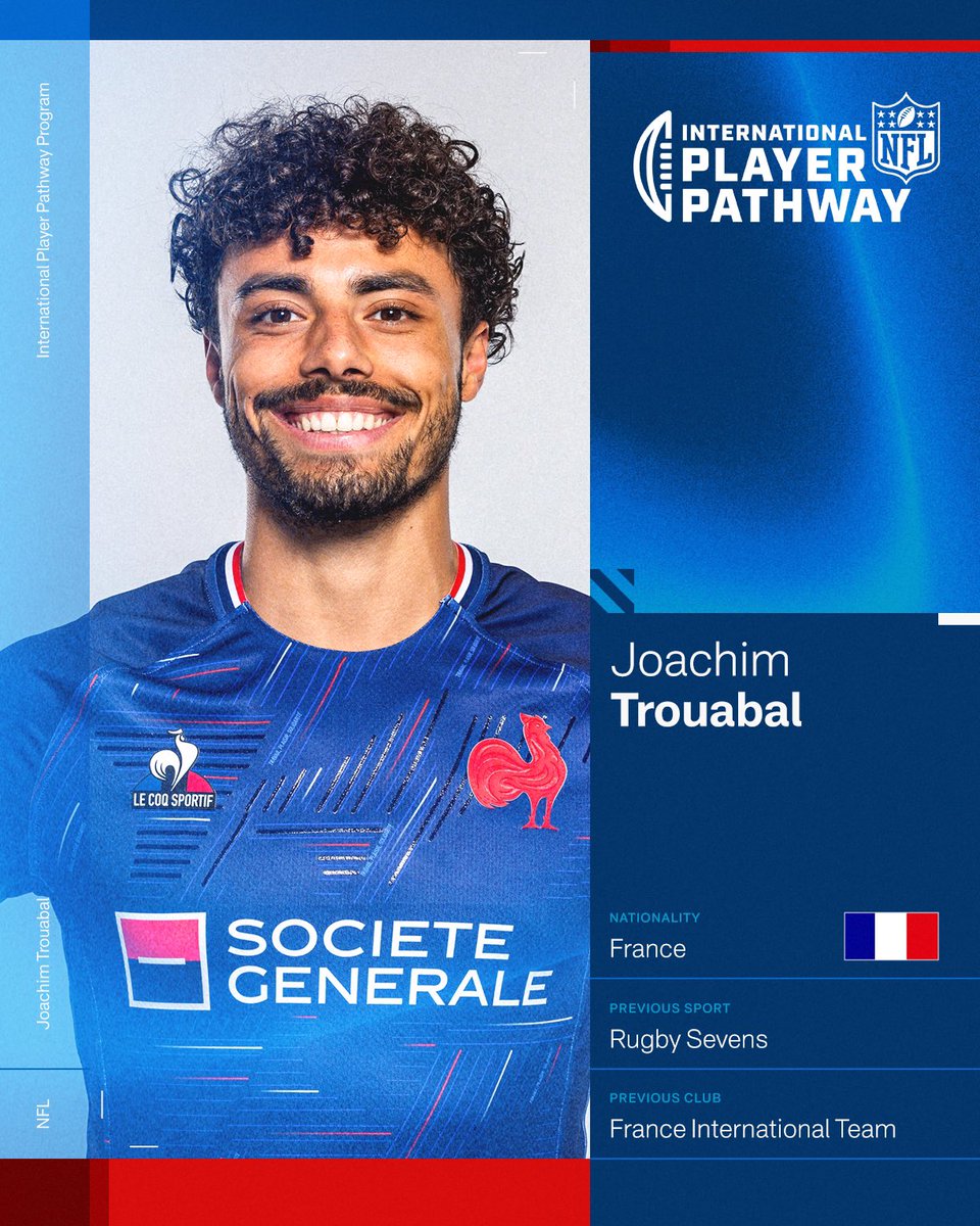 NFLFrance's tweet photo. 🇫🇷🏈 DEUX français rejoignent la cuvée 2025 du programme International Player Pathway !

Joachim Trouabal, ancien joueur de l'équipe de France de rugby à 7. Et Maceo Beard, ancien joueur des Paris Musketeers en ELF.

Toute la France leur donne de la force pour ce challenge ! 👏 https://t.co/tns2u1X1bE