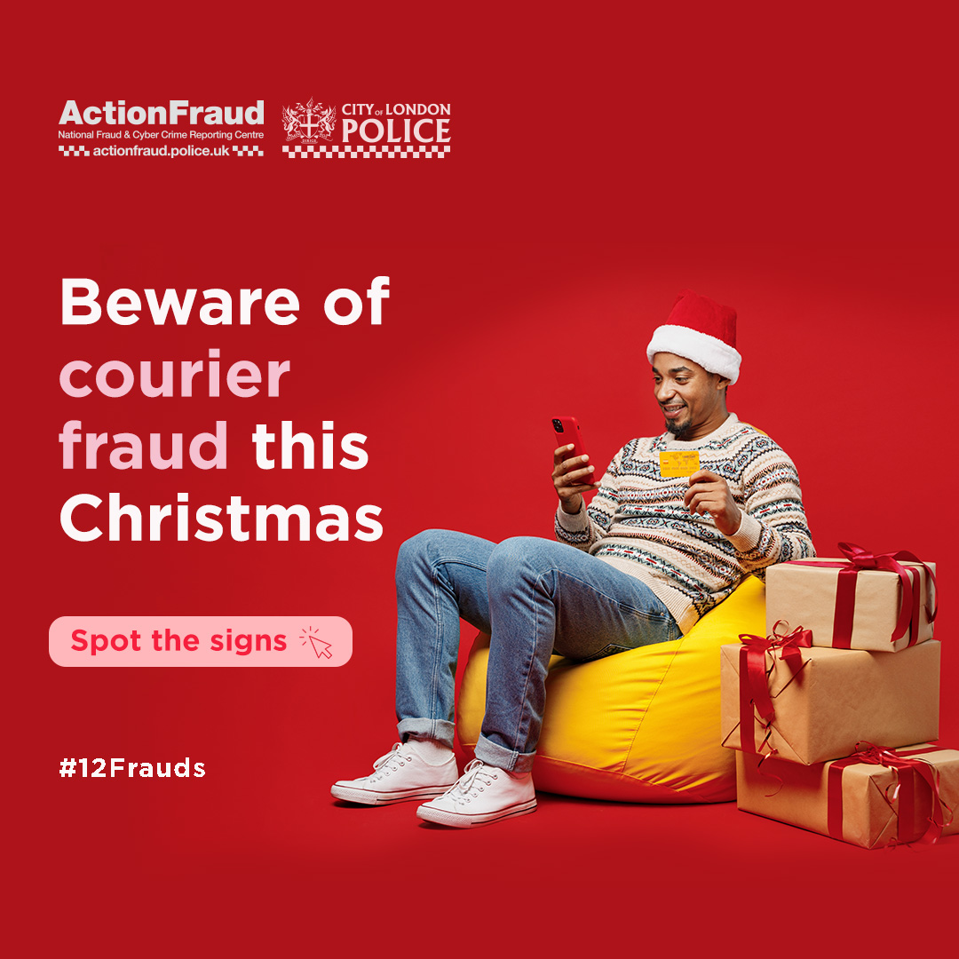 N_Watch's tweet photo. ❗️ Watch out for courier fraud this festive season.
Your bank or the police will never ask you to move your money to a different account or send someone to your home to collect bank cards or other valuables.
Find out more 👉 https://t.co/pc91OOY3AN
#12Frauds #ActionFraud https://t.co/Z3T8Q49r4v