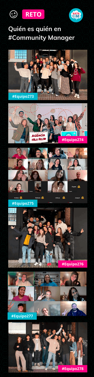 Aula CM - Escuela de Comunicación y Marketing (@aulacm) on Twitter photo 🚩 RETO:
Vamos a jugar al quién es quién con los alumnos de los cursos de #CommunityManager actuales.
🔹#Equipo273 de <a href="/gnewsmktagency/">G-NewsMKT Agency</a>
🔹#Equipo274 de <a href="/hilorojomkt/">hilorojomkt</a>
🔹#Equipo275 de <a href="/winkdifferent/">winkdifferent</a>
🔹#Equipo276 de <a href="/ellaberintodigi/">El Laberinto Digital</a>
🔹#Equipo277 de <a href="/radar_creativo/">Radar Creativo | Marketing Digital</a>
🔹#Equipo278 de 🚩 RETO:
Vamos a jugar al quién es quién con los alumnos de los cursos de #CommunityManager actuales.
🔹#Equipo273 de <a href="/gnewsmktagency/">G-NewsMKT Agency</a>
🔹#Equipo274 de <a href="/hilorojomkt/">hilorojomkt</a>
🔹#Equipo275 de <a href="/winkdifferent/">winkdifferent</a>
🔹#Equipo276 de <a href="/ellaberintodigi/">El Laberinto Digital</a>
🔹#Equipo277 de <a href="/radar_creativo/">Radar Creativo | Marketing Digital</a>
🔹#Equipo278 de