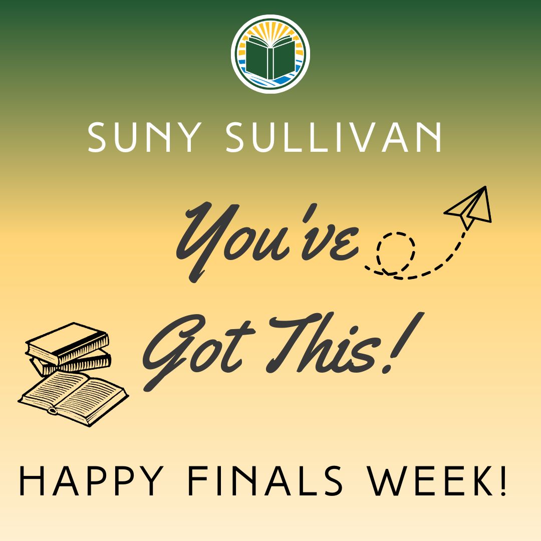 sunysullivanlib's tweet photo. Happy finals week! Stop in if you need help or want a quiet space to study. https://t.co/OQjP5Jcen3