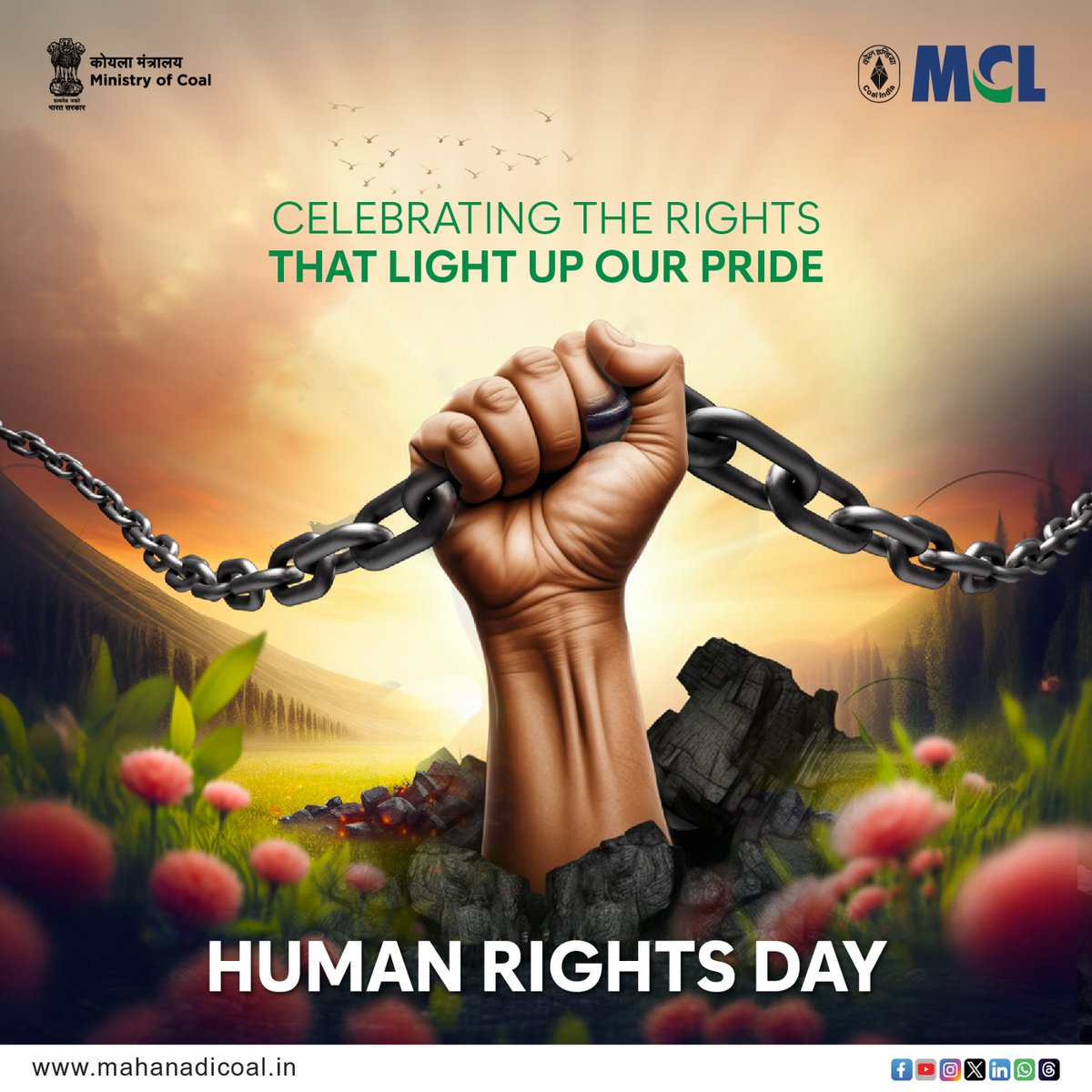 mahanadicoal's tweet photo. 𝗚𝗥𝗘𝗘𝗧𝗜𝗡𝗚𝗦 𝗢𝗙 𝗗𝗔𝗬!

On this Human Rights Day, let's honor the values that define us—freedom, equality, and dignity.
Let's celebrate the spirit of humanity that unites us all!

#HumanRightsDay #OurRightsOurFuture #StandUp4HumanRights #EqualityForAll #EmpowerHumanity

@CoalIndiaHQ @CoalMinistry