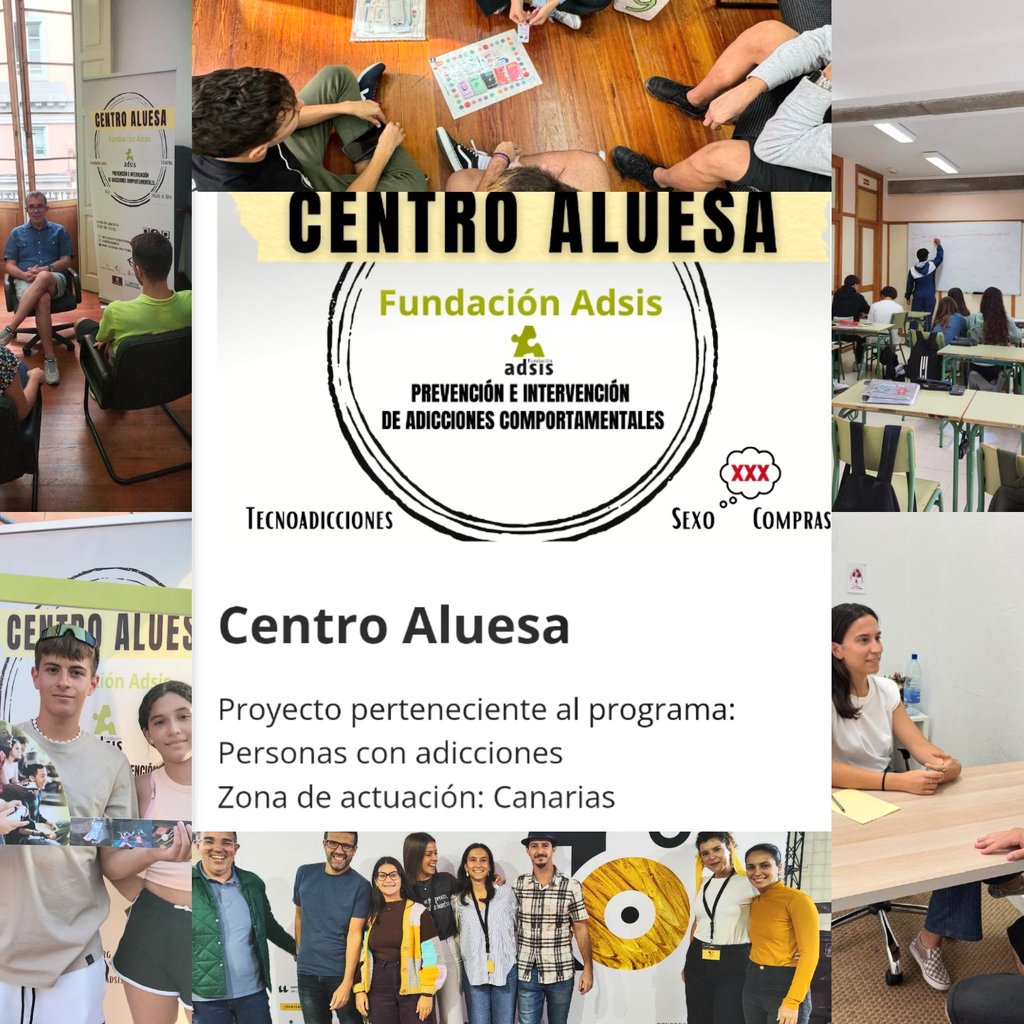 AdsisCanarias's tweet photo. Aluesa previene y trata  #adicciones #comportamentales en la Red de Adicciones de Dr. Gral. de Salud Mental y Adicciones del Servicio Canario de Salud (SCS). Financiado por @CanSaludable @SanidadGobCan @SocialGobCan @GranCanariaCab @CabildoFTV @aytolpgc @Ayun_Telde @JinamarENM https://t.co/xOBWetlc35