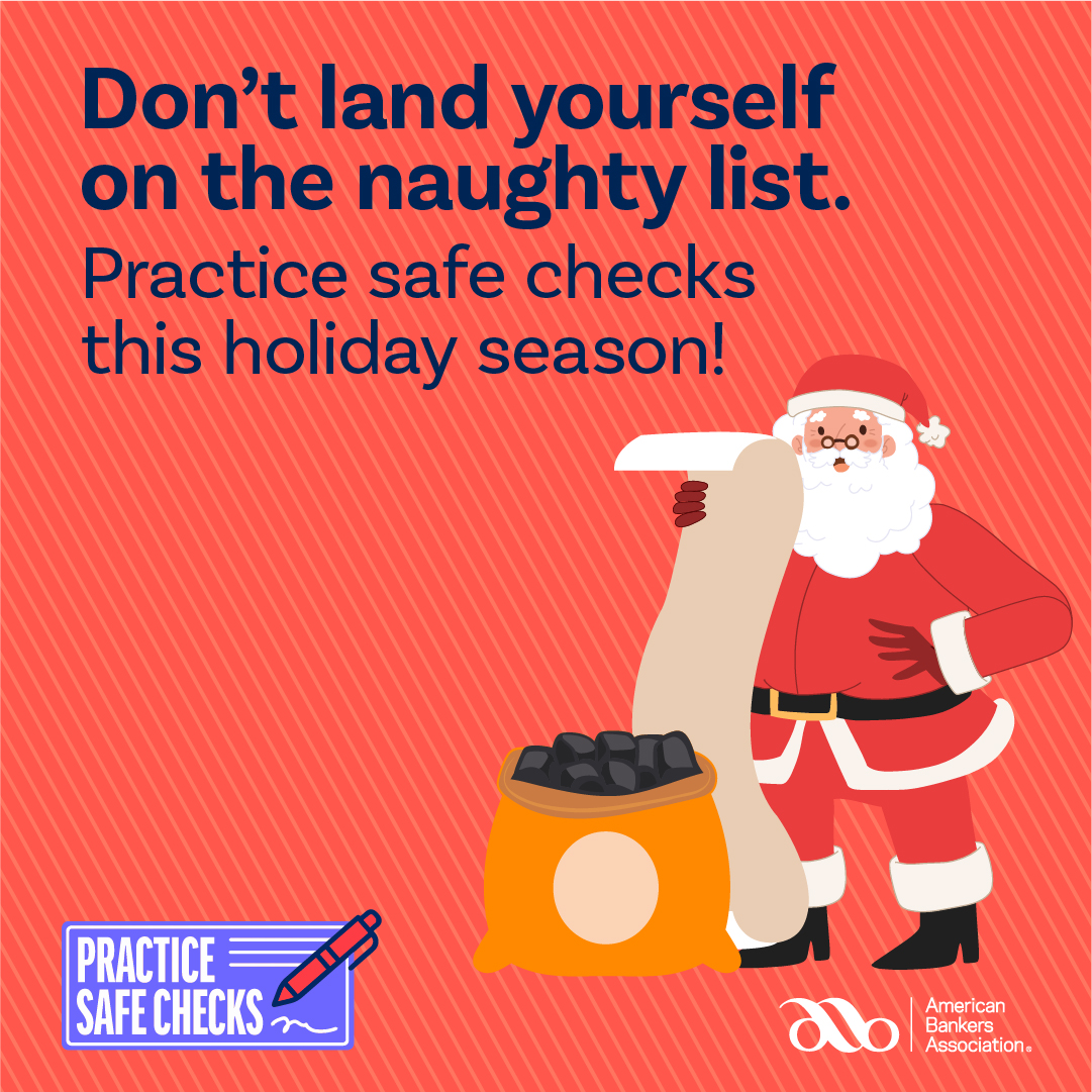 texasbankers's tweet photo. Using digital payment methods is the safest way to send money. But if you can't pay digitally this holiday season, Santa says you can still #PracticeSafeChecks. Learn how at https://t.co/4KWXuot9Ef 🎅

#StrongBanks #StrongerCommunities https://t.co/UIfrhHs8QH