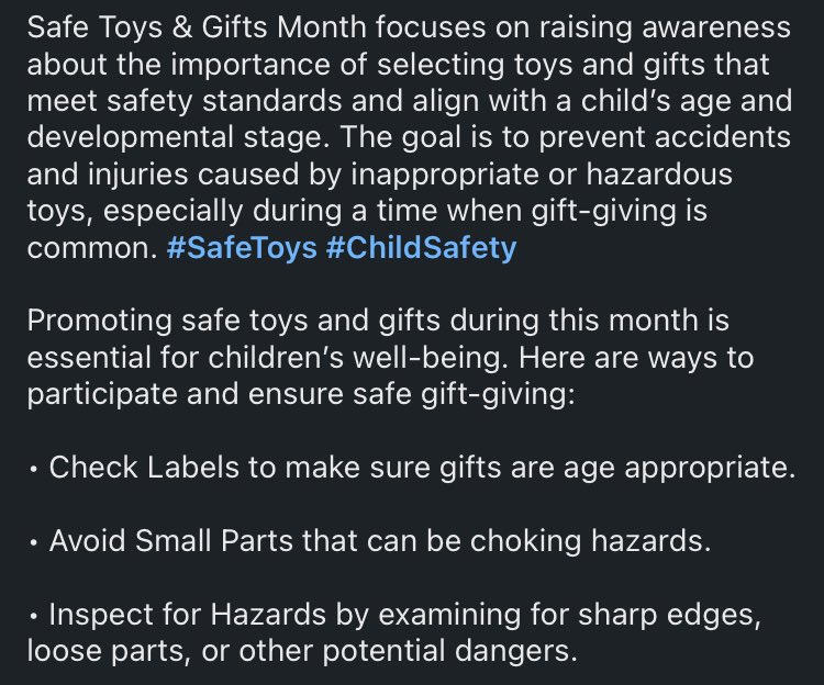 lowryassoc's tweet photo. December is Safe Toys &amp; Gifts Awareness Month. Checkout these safe gift giving tips below: https://t.co/yvliP3FT1m