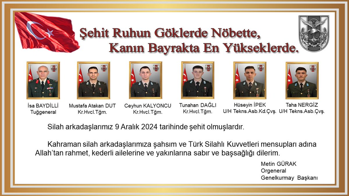 Milletimiz başı sağolsun. Şehitlerimize Allahtan rahmet, kederli ailelerine sabırlar dilerim. 🇹🇷 #sehidimizvar