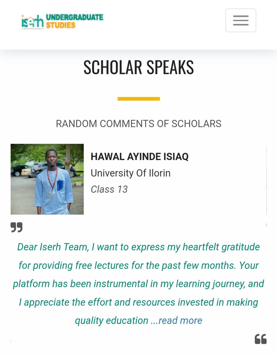 iserhnigeria's tweet photo. "I want to share with the world an incredible resource that has profoundly impacted my life - ISERH! Their free lectures have equipped me with valuable knowledge and insights that go beyond..."https://t.co/BsQimgnnXl

✍🏻 Scholar @Hwl1543042,
@UnilorinNGR

#ISERHScholarSpeaks https://t.co/bBacRy4KFb