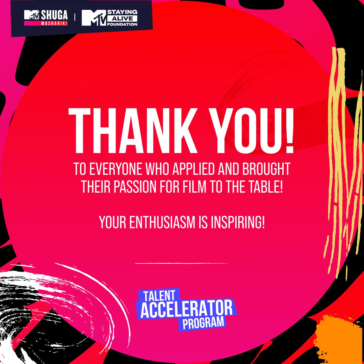 Thank you to everyone who applied to our Talent Accelerator Program(TAP).

We’re inspired by your passion and enthusiasm.

Stay tuned for what’s next!

#mtvshugamashariki #mtvshuga