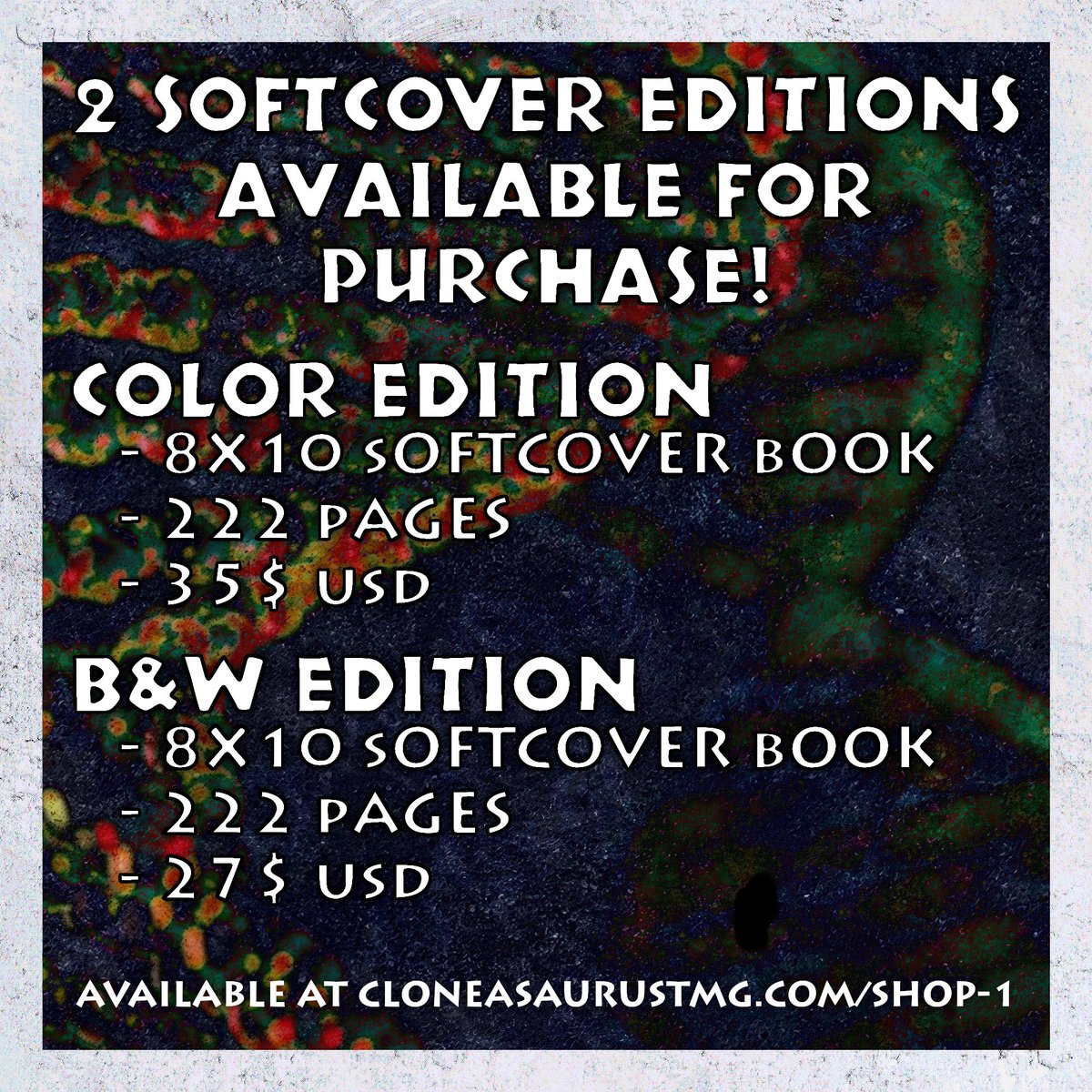 CloneaSaurusMG's tweet image. It&apos;s finally here! The Core Rulebook of Clone-a-Saurus: The Miniatures Game is available now!

Color Edition (35$): blurb.com/b/12249560-clo…

B&amp;amp;W Edition (27$): blurb.com/b/12249633-clo…

PDF Edition (13$): wargamevault.com/product/505005…

PDF Edition (13$): dinoislandminis.itch.io/clone-a-saurus…