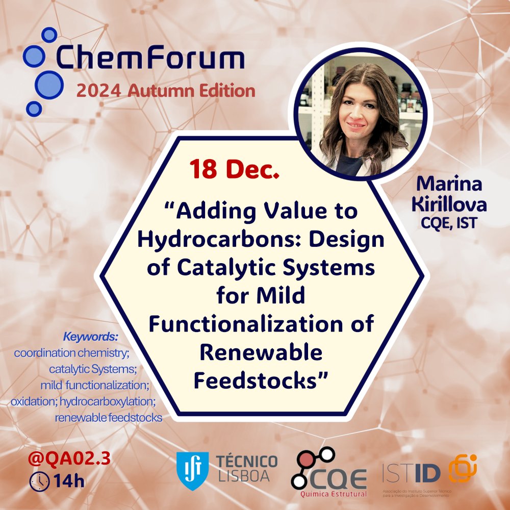cqe_lisboa's tweet photo. 📣 On December 18 we'll have a Chemforum talk by Marina Kirillova from CQE.

#Chemforum #CQELisboa https://t.co/D9TblFoljf