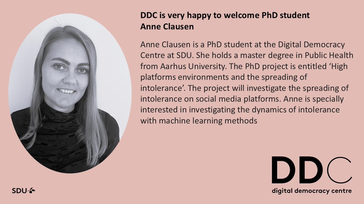 We are happy to welcome PhD student Anne Clausen who will be working on the project 'High choice platform environments and the spreading of intolerance' 😊