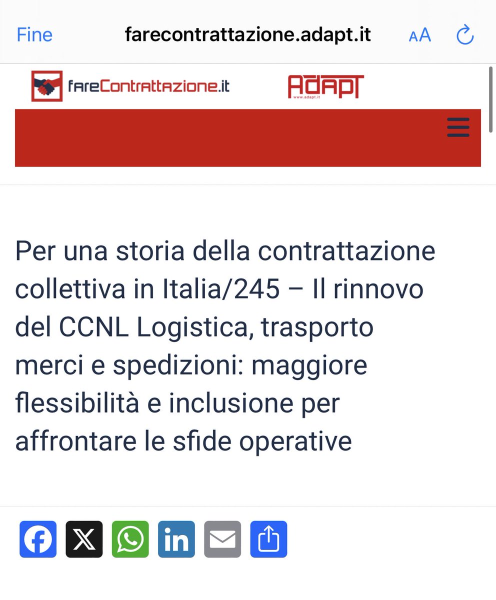 Dopo 9 mesi, il 6/12/24  è stato rinnovato il CCNL #Logistica, #Trasporto merci e #spedizioni. I principali interventi sono diretti a consegnare al settore una maggiore #flessibilità per affrontare le quotidiane sfide operative. Qui una mia prima analisi: farecontrattazione.adapt.it/per-una-storia…