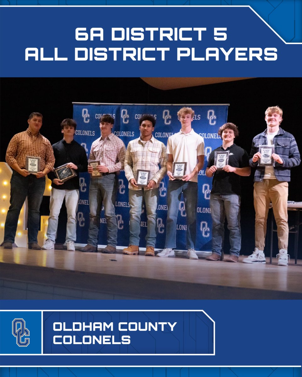 We also honored our 6A District 5 1st Team ALL DISTRICT players:
Caleb Wheeldon <a href="/cwheeldon56/">Caleb Wheeldon</a> 
Brennan Hasken <a href="/Bmhasken3/">Brennan Hasken</a> 
Jayden Corum <a href="/Jayden_Corum2/">Jayden Corum</a> 
Ryan Giles
Grant Shatzer <a href="/shatzer_grant/">Grant Shatzer 4⭐</a> 
Brooks Kightlinger <a href="/KightlingerBRKS/">Brooks Kightlinger</a> 
and
DPOY Miller Brown <a href="/miller_brown_11/">Miller Brown</a>