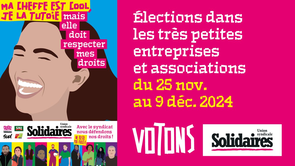 SolInfoGironde's tweet photo. ⏰ Dernier jour de vote pour les salariés des très petites entreprises !
Choisissez  et faites choisir un syndicat de lutte au fonctionnement démocratique,  qui se bât chaque jour pour l'intérêt des salariés.
🗳️ Votez et faites voter pour les listes SOLIDAIRES ! https://t.co/HtGb5xFRvA