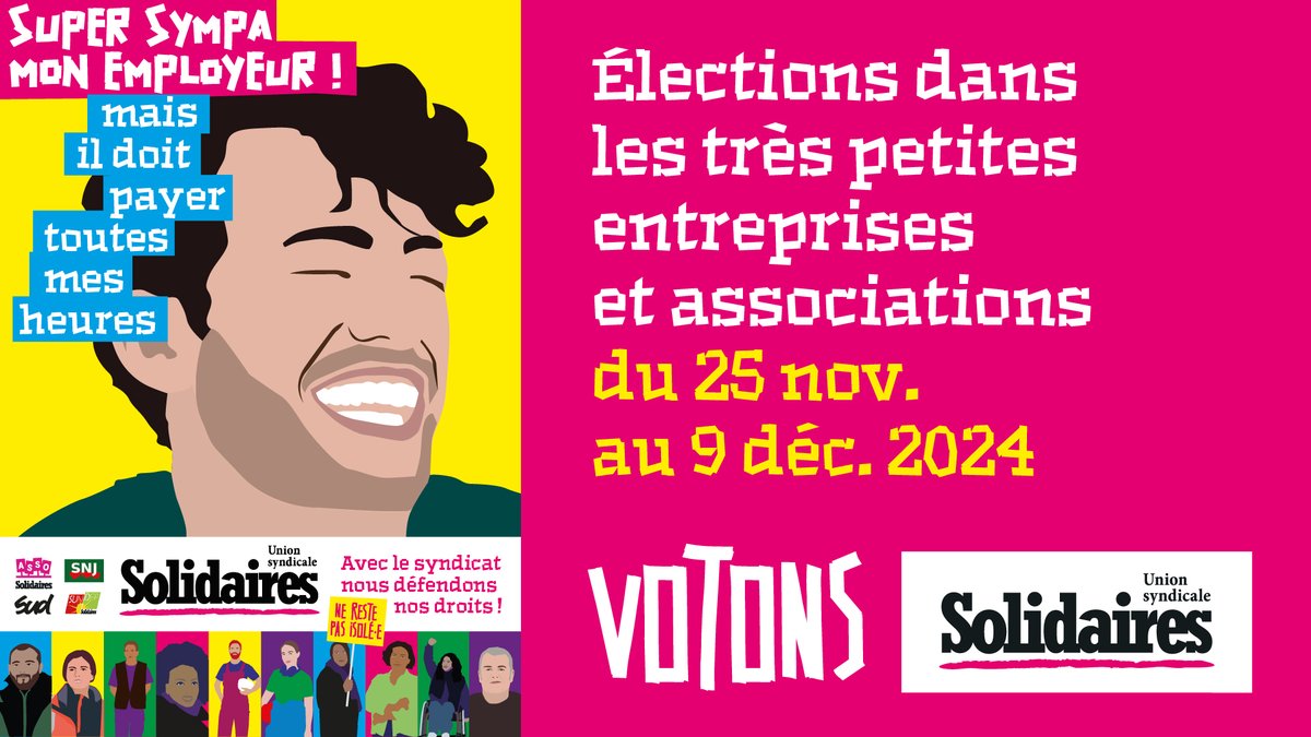 SolInfoGironde's tweet photo. ⏰ Dernier jour de vote pour les salariés des très petites entreprises !
Choisissez  et faites choisir un syndicat de lutte au fonctionnement démocratique,  qui se bât chaque jour pour l'intérêt des salariés.
🗳️ Votez et faites voter pour les listes SOLIDAIRES ! https://t.co/HtGb5xFRvA