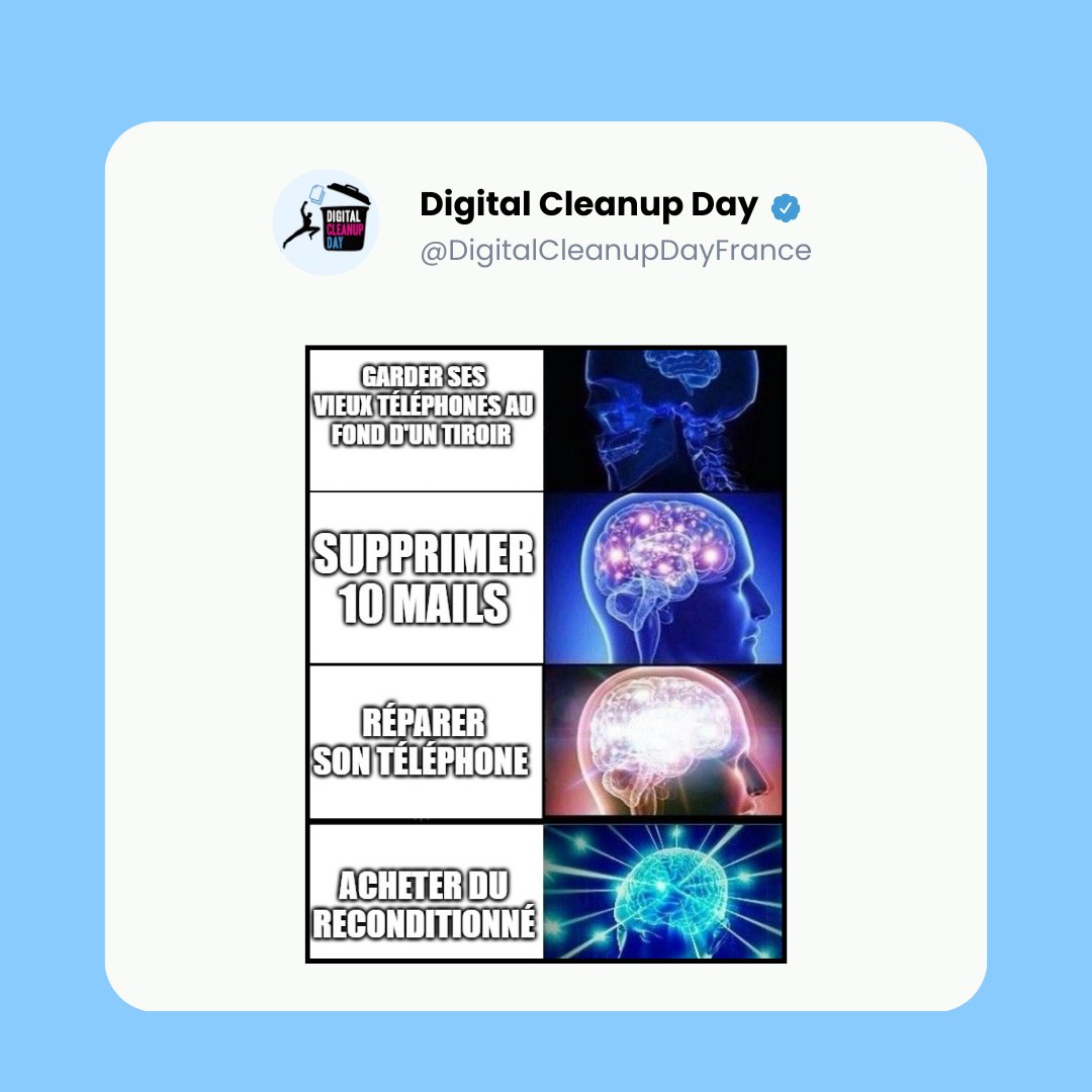 Supprimer 10 mails, c’est bien, mais opter pour du reconditionné, c’est encore mieux ! 📱♻️
Participez au #DigitalCleanupDay pour prolonger la vie de vos équipements numériques.
Rejoignez le mouvement 👇
digital-cleanup-day.fr/annuaire-des-d…
#DCD2025 #numériqueresponsable