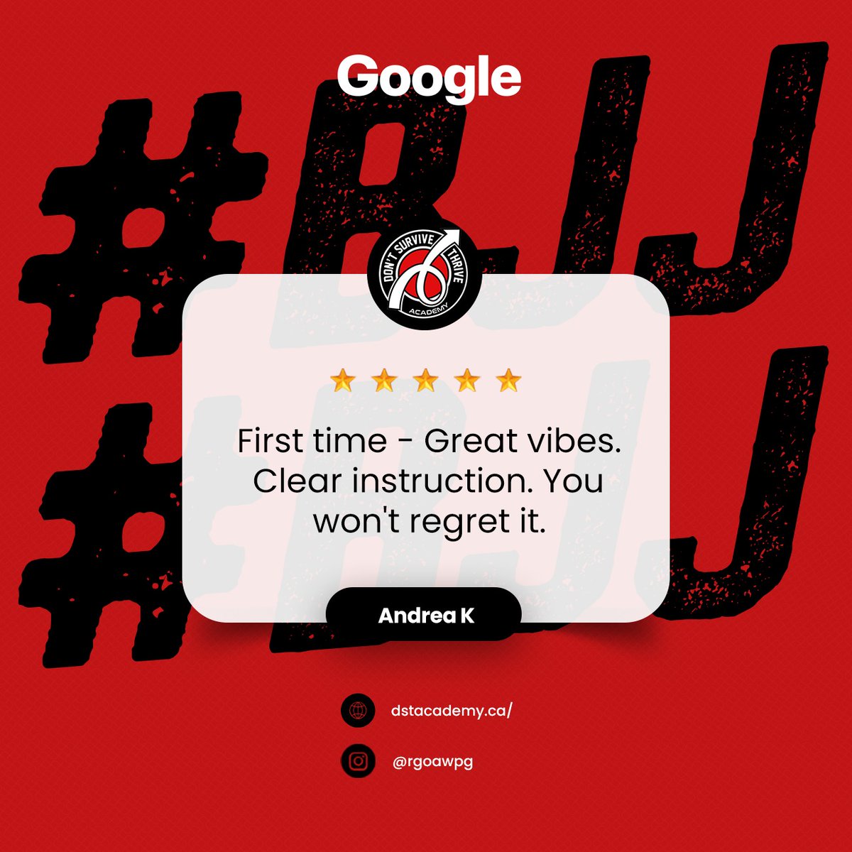 DstacademyWpg's tweet image. Another amazing review on Google! 💪 We’re beyond grateful for all the positive feedback from our incredible community. Your support motivates us to keep pushing and improving every day. Let’s keep rolling! 🥋

#JiuJitsu #Grateful #BJJFamily #KeepImproving #CommunityLove