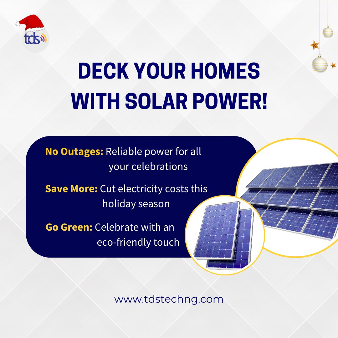 officialtdstech's tweet image. Solar Power: The ultimate holiday gift for your home and the earth!
#RenewableEnergy #SolarPanels #TechnologySolutionsProvider