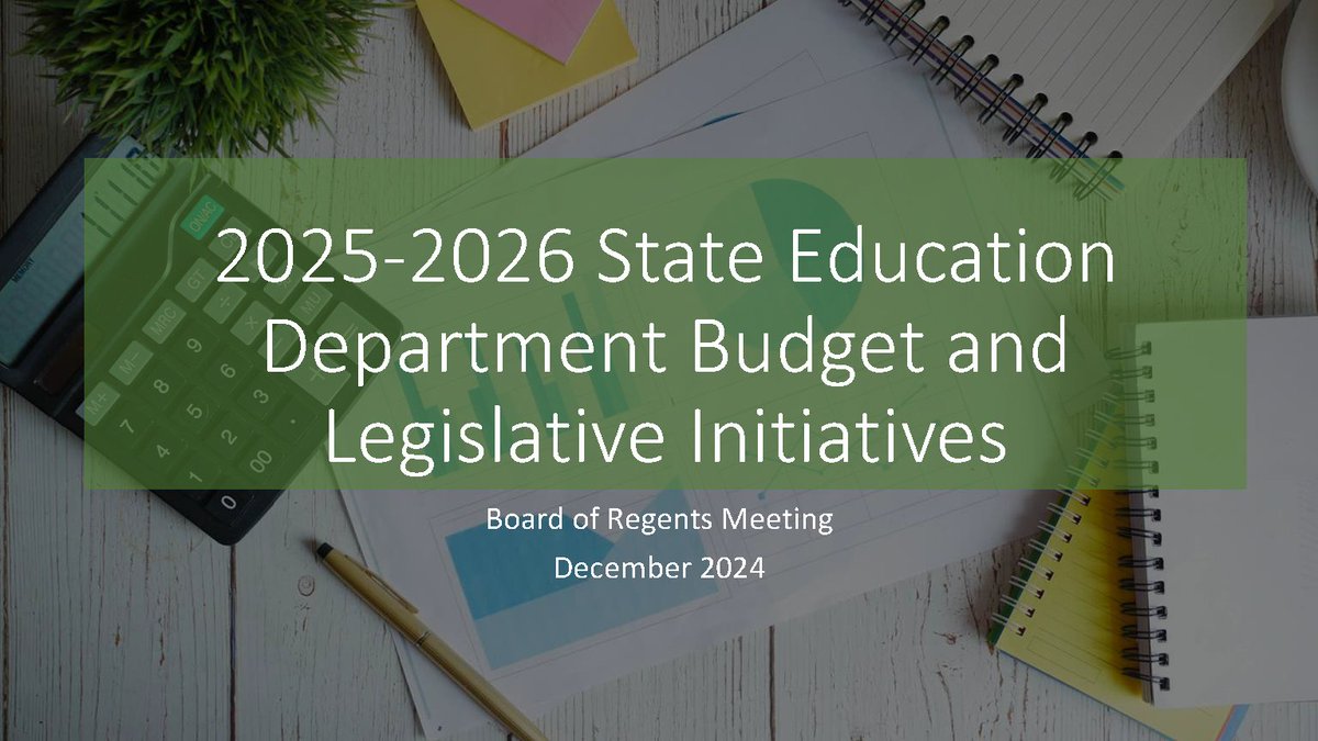 At today’s Board of Regent meeting, New York State Education Department staff members are presenting the proposed 2025 Budget and Legislative Initiatives. bit.ly/3Bx91MG

Watch live: youtube.com/watch?v=uo__Pb…