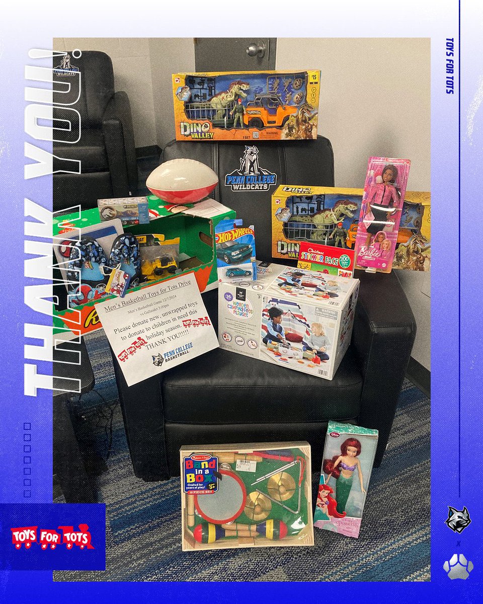 Penn College Men's Basketball (@pctmbasketball) on Twitter photo 🙏🏽 Thank you Wildcat Nation for your generosity and support as we collected more than 25 new toys to partner with <a href="/ToysForTots_USA/">Toys for Tots</a> and donate to children in need this holiday season‼️ Together we can make this world a better place.
💯🙏🏽💙🎁🏆
#championsconquertogether 🙏🏽 Thank you Wildcat Nation for your generosity and support as we collected more than 25 new toys to partner with <a href="/ToysForTots_USA/">Toys for Tots</a> and donate to children in need this holiday season‼️ Together we can make this world a better place.
💯🙏🏽💙🎁🏆
#championsconquertogether