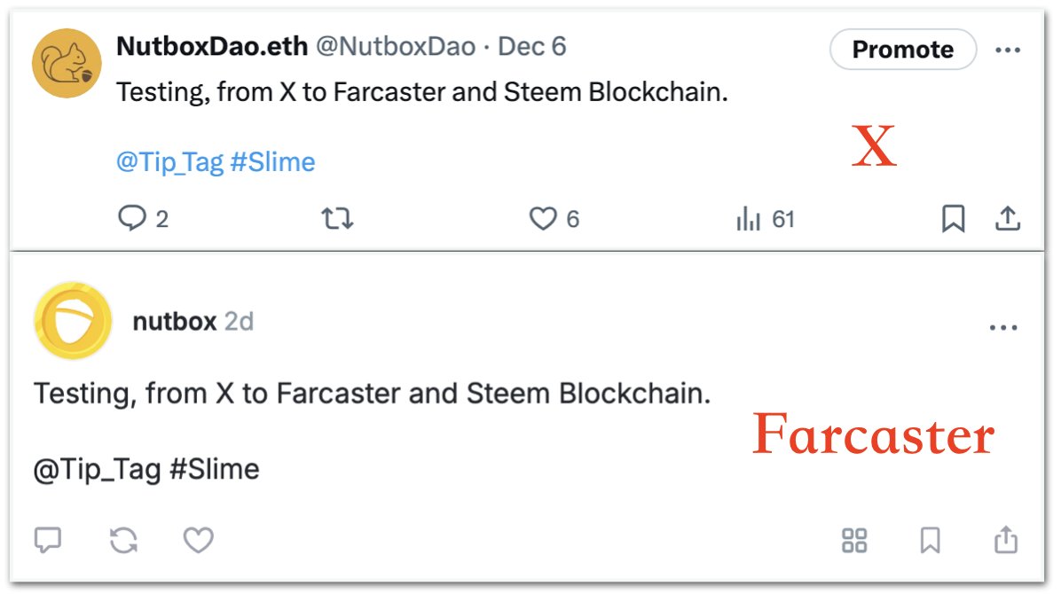 If we connect X with Farcaster, what can we achieve?

Through the "social oracle", we've enabled the following: any X account can add #TipTag to a tweet, and that tweet will automatically sync to the Farcaster Hub.

Here are some of our own attempts.