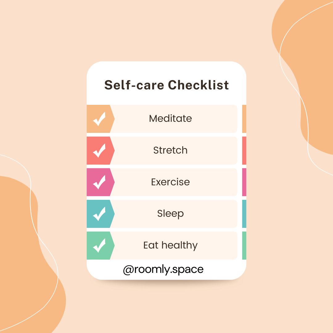 Roomlyng's tweet photo. Prioritize YOU! 
Self-care isn’t a luxury; it’s a necessity! ✅Meditate ✅ Stretch ✅Exercise ✅ Sleep ✅Eat Healthy.
Start with these simple self-care practices to boost your day!
What’s your go-to routine? Comment below! 

#SelfCareChecklist #HealthyLivingTips #Trending #trends https://t.co/JIrBCURt96
