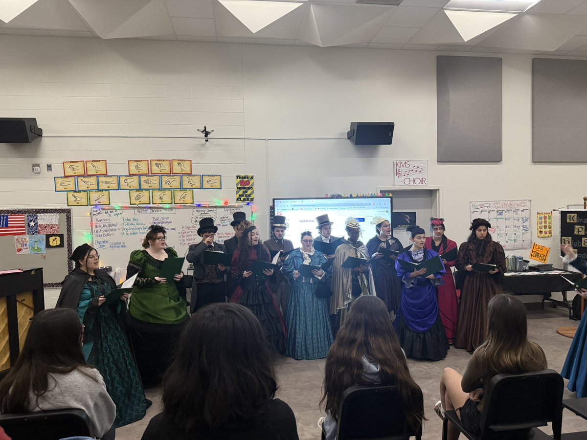 Thank you KPHS Madrigal Singers for stopping by today to share some music with us! It’s always nice to see old choir students still singing! 

They will also be at our Winter Concert tomorrow night at 6PM! <a href="/kphschoir/">Kingwood Park HS Choir</a> #KMSChoir