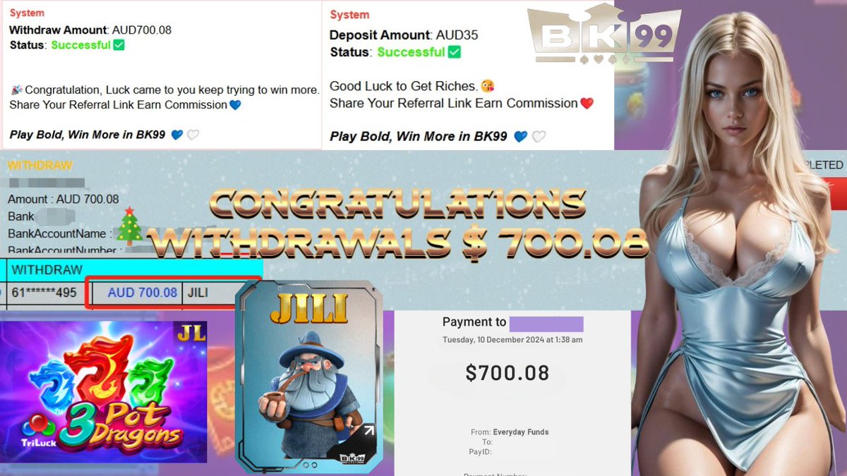 Bk01135350868's tweet photo. 🩵𝐁𝐊𝟗𝟗 LUCKY MEMBER WITHDRAW🤍
💵DEPOSIT AMOUNT : AUD 35
💵WITHDRAW AMOUNT : AUD 700.08
🕹PLATFORM : JILI
🕹GAME : 3 POT DRAGONS
🎊"Play Bold, Win Big With 𝐁𝐊𝟗𝟗"🎊
🌐24Hours Customer Service https://t.co/0Zyn5mOBFM
🌐Register Now https://t.co/A34MPH0XXP https://t.co/kvnwUgWWyE