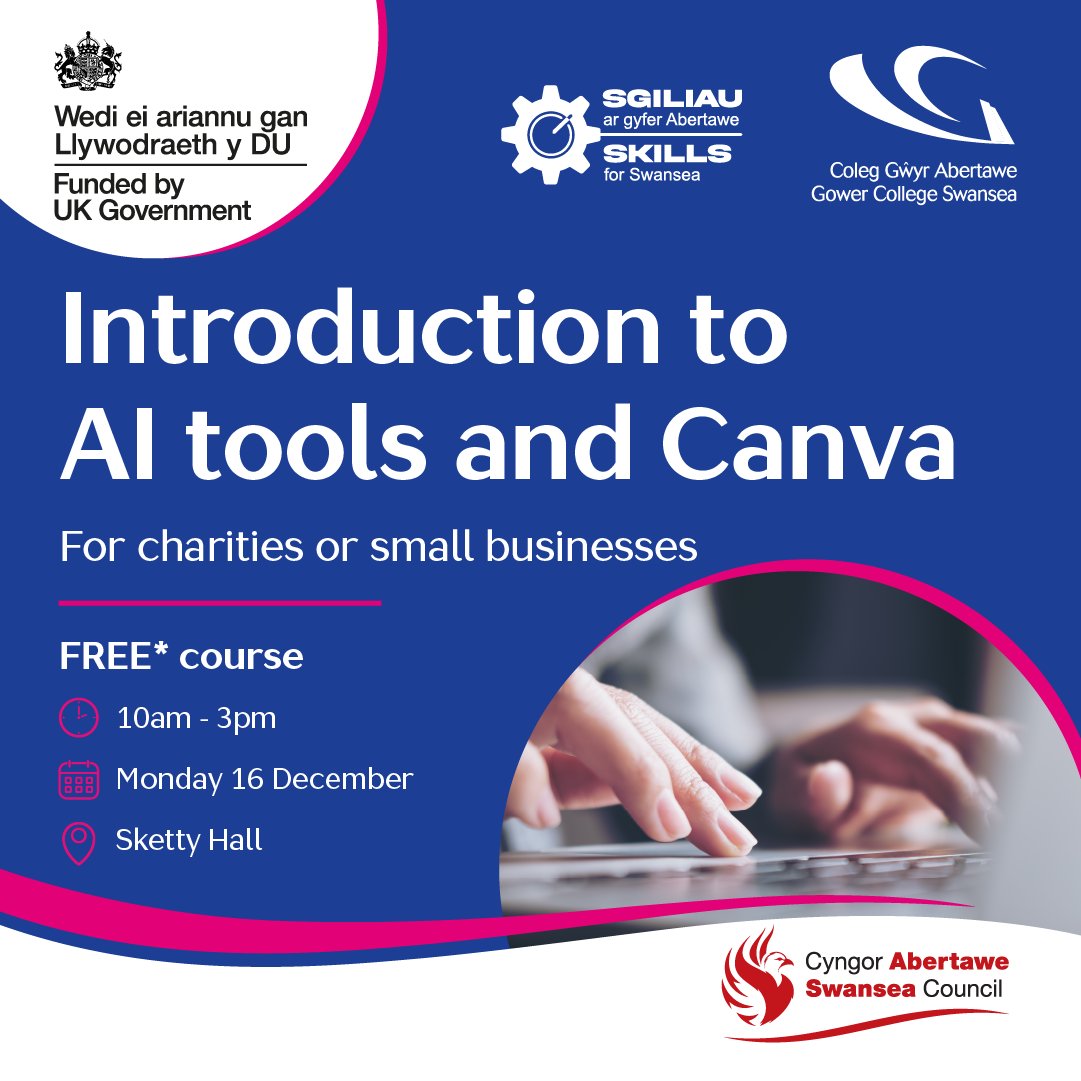 Grow your organisation’s online presence by learning how to create compelling content such as infographics, social media posts, presentations and more. ✨🖥️

Don't miss out ➡️ ow.ly/rfV450UnnkW

<a href="/GowerCollegeSwa/">Gower College Swansea</a>