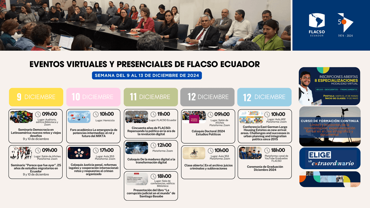 FLACSOec's tweet photo. 🗓🤓 Esta semana en FLACSO Ecuador te invitamos a una variedad de eventos virtuales y presenciales que no te puedes perder.
Más información »» https://t.co/LhMumBzs3S
#FLACSOEcuador #EventosFLACSO #ComunidadFLACSO #EligeloExtraordinario #ADNFLACSO https://t.co/sxiczyPoCJ