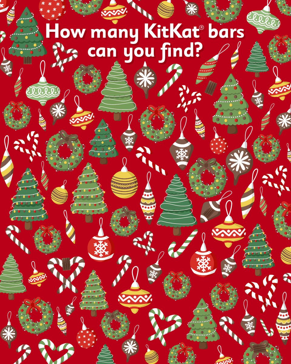 KITKAT's tweet image. How many KitKat® bars can you find?! 👀 

Reply with your guesses! 🍫🎄