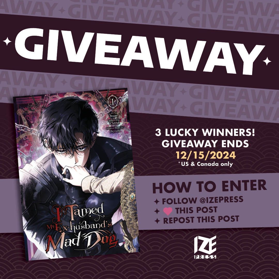 🎁 GIVEAWAY 🎁

Manhwa lovers – We have a gift for you this holiday season! Here's a chance to win a physical copy of I Tamed My Ex-husband’s Mad Dog, Vol. 1! 

HOW TO ENTER:
1️⃣ Follow <a href="/izepress/">Ize Press</a>
2️⃣ Like this post
3️⃣ Repost

⏰ ENDS 12/15 @ 10PM ET
*T&amp;C: buff.ly/4fgWdYY
