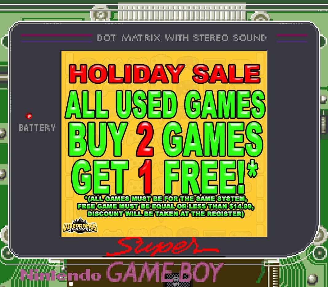 VideoGamesNYC's tweet photo. GET 2 FOR THEM AND 1 FOR YOU! The annual "ALL THE HOLIDAYS SALE" is back! Celebrating all the holidays up to Three Kings Day! ๐ BUY 2 USED GAMES & GET 1 FREE* on everything from Game Boy to Nintendo Wii U Sale ends January 6th! *terms apply
#HolidaySeason #MoreInStore https://t.co/aYPr08vhPZ