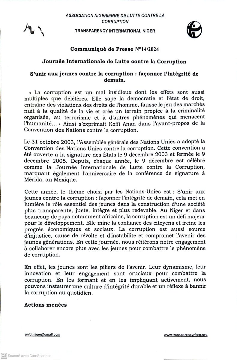 anlctiniger's tweet photo. Communiqué de @anlctiniger à l'occasion de la Journée Internationale de Lutte contre la Corruption. À lire l'intégralité : https://t.co/VmP5v23YQZ https://t.co/CWNL9F4MHs