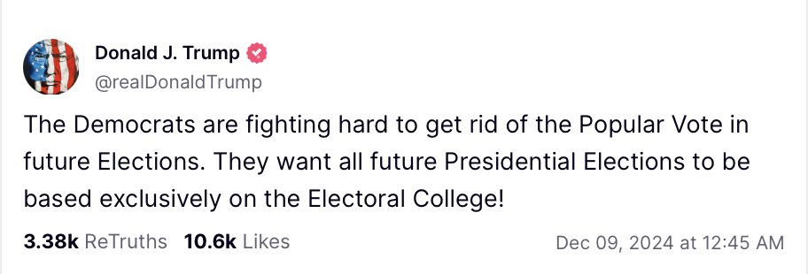 ProjectLincoln's tweet photo. Trump thinks that elections aren't already based exclusively on the Electoral College.   

It's the dementia. https://t.co/QXG22Ouvax