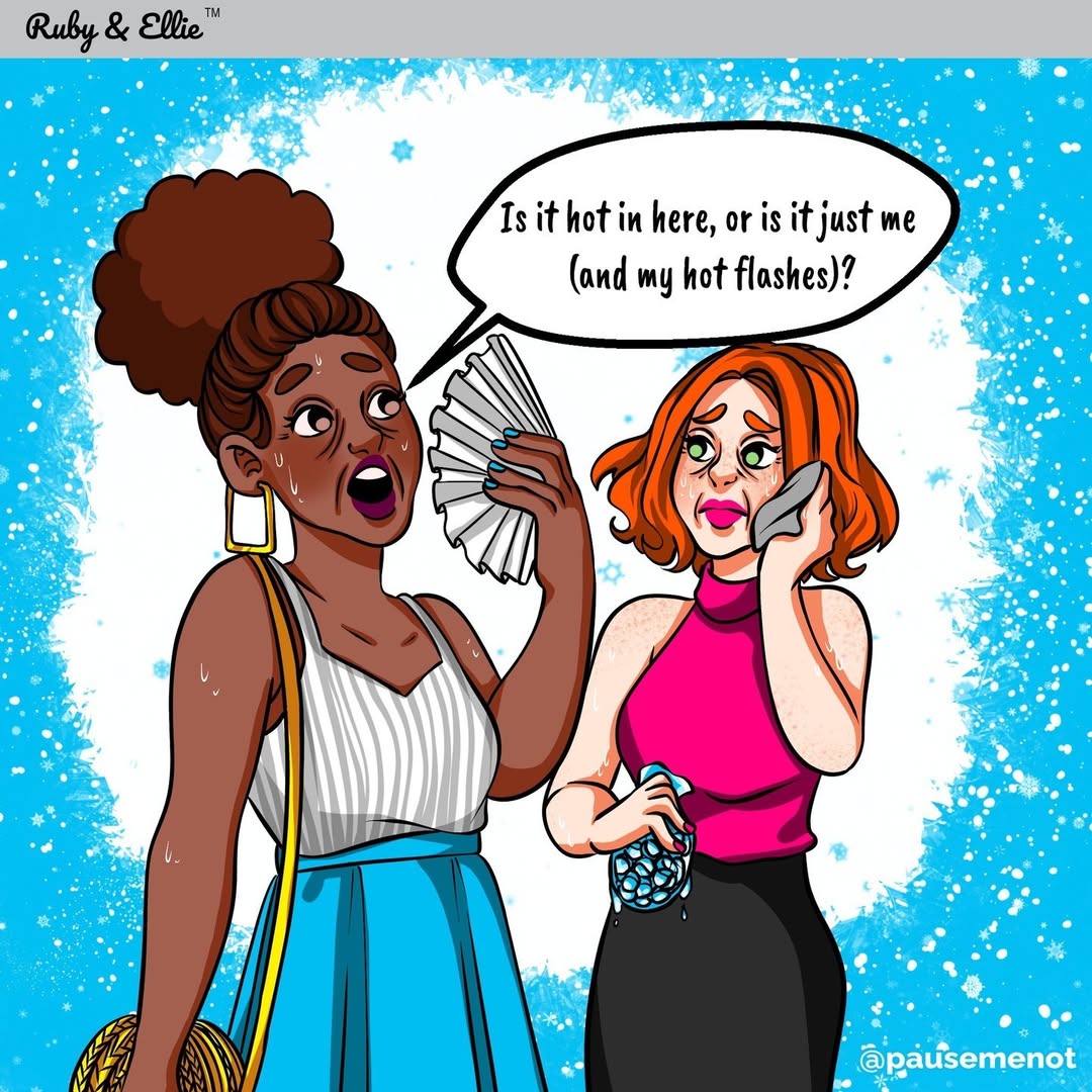 PauseMeNot's tweet photo. Snowstorm outside, but I’m over here feeling like I’m in the Sahara. Double-tap if you can relate! 

#menopause #perimenopause #womenshealth https://t.co/UVuUg6dY9y