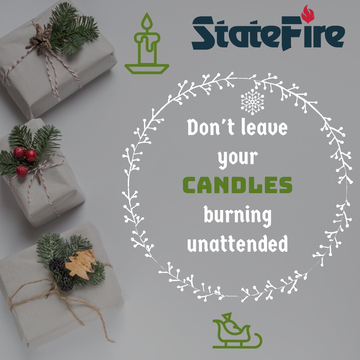 StateFire1's tweet photo. Candle fires peak in December and January.  Please remember to never leave your candles burning unattended, extinguish them before leaving the room. 🕯️ https://t.co/9EHwu6iDGG