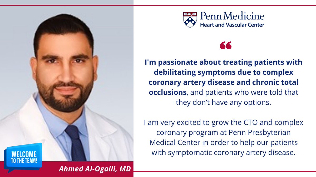 Penn Cardiology (@penncardiology) on Twitter photo We're thrilled to officially welcome Ahmed Al-Ogaili, MD to <a href="/PennCardiology/">Penn Cardiology</a> 🙌
Learn about Dr. Al-Ogaili's expertise
➡️ spr.ly/6011QyHuU
#ArteryDisease We're thrilled to officially welcome Ahmed Al-Ogaili, MD to <a href="/PennCardiology/">Penn Cardiology</a> 🙌
Learn about Dr. Al-Ogaili's expertise
➡️ spr.ly/6011QyHuU
#ArteryDisease
