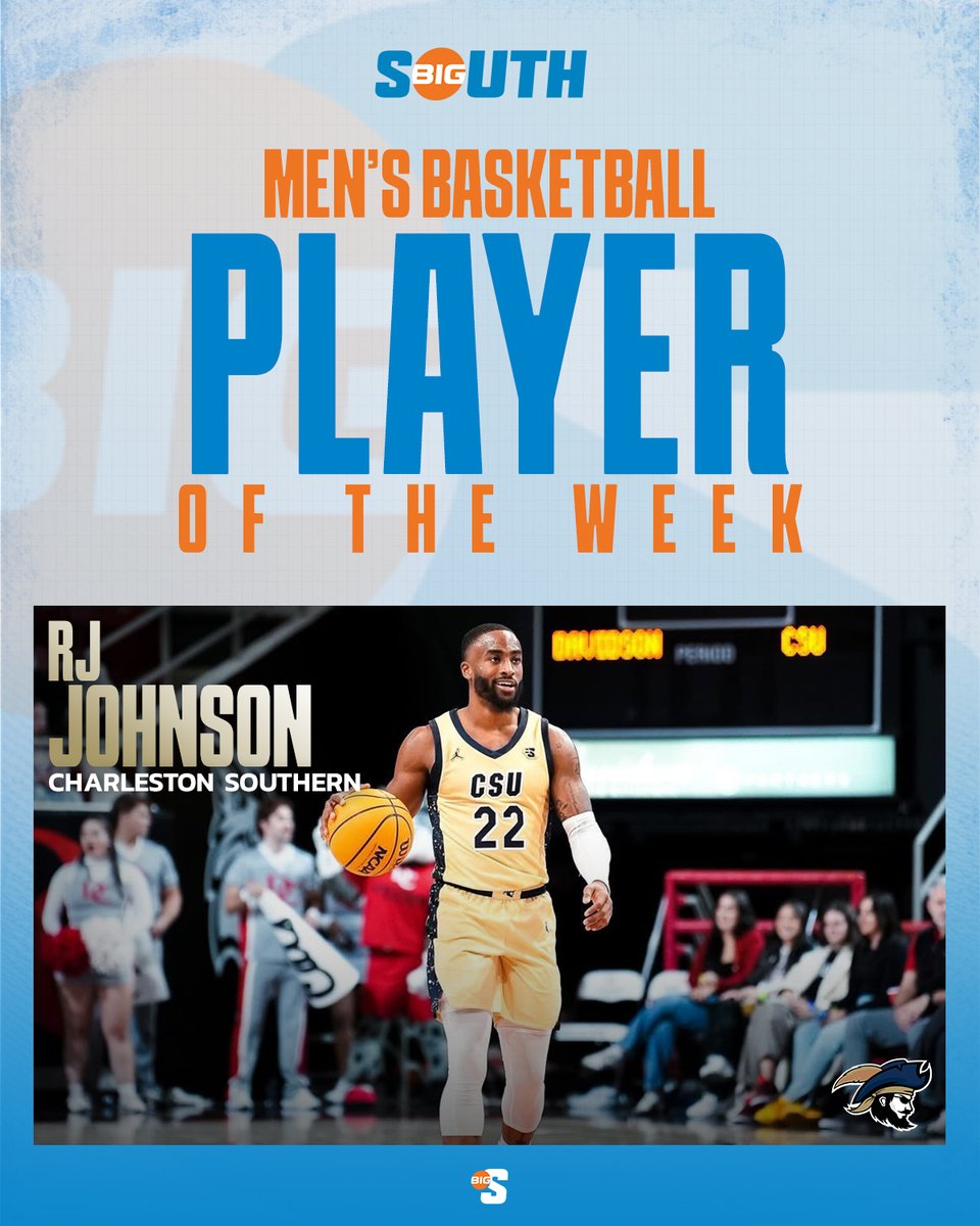 BigSouthSports's tweet photo. He averaged 23.5 points, 4.5 assists and 1.0 steals in two games for the Buccaneers, including 30 points and 6️⃣ assists in a win against UT Martin 🧑‍🍳

@CSU_Mbball's RJ Johnson (@fmf_rj) is the #BigSouthMBB Player of the Week! https://t.co/3jaSs2ECF9