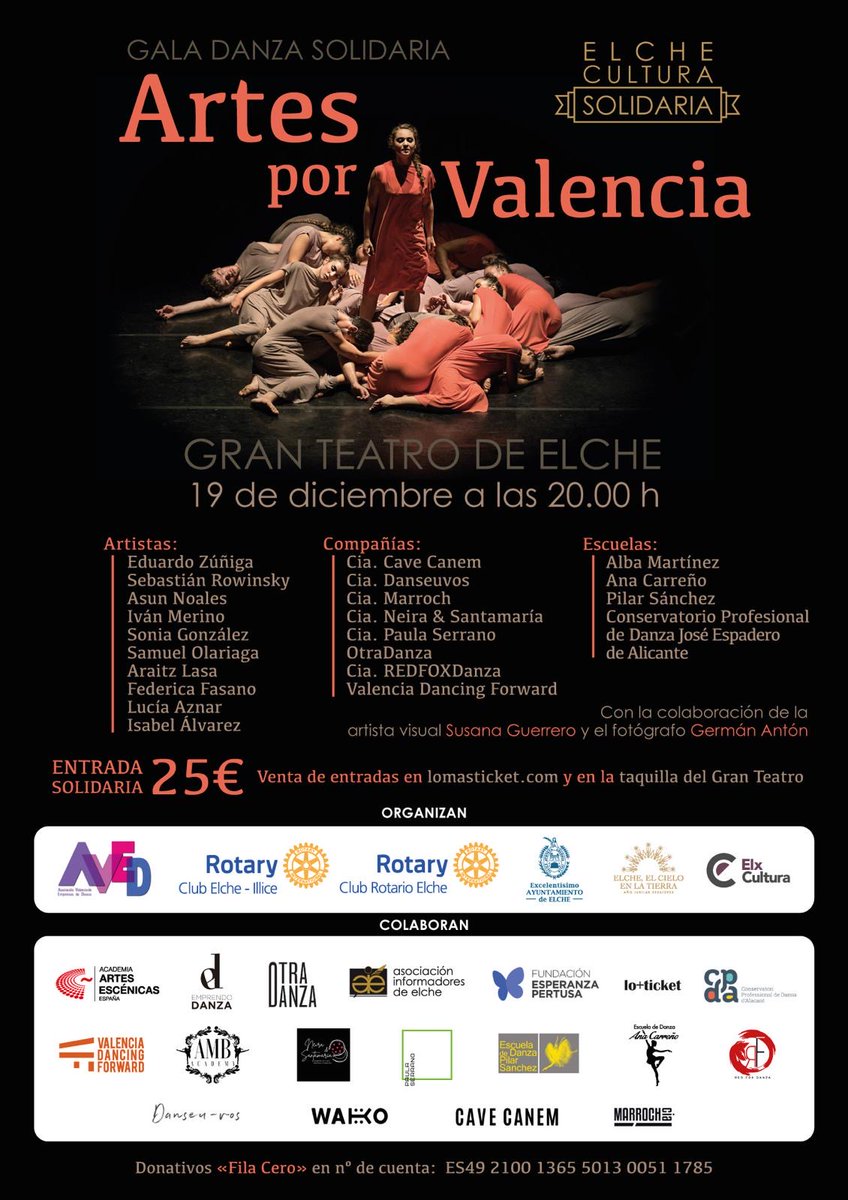 ¡No te pierdas la Gala Danza Solidaria Arte por Valencia! 🩰✨

📍 Gran Teatro de Elche
📅19.12.2024
⌚️20:00h