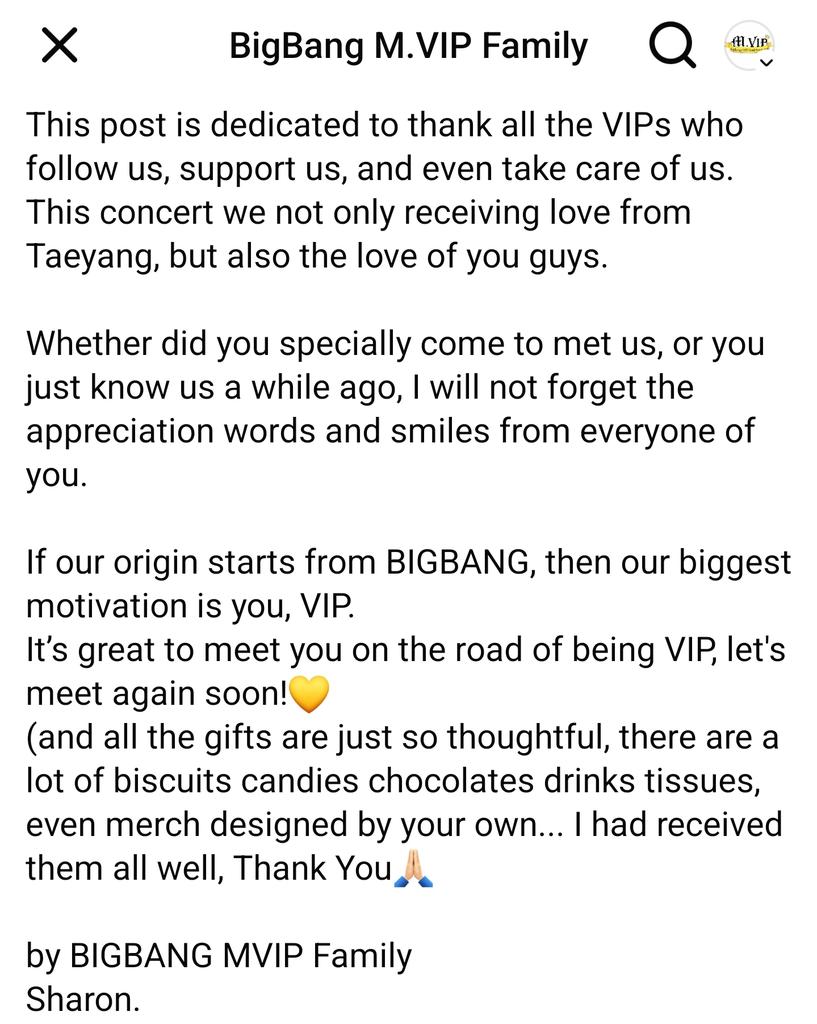 bigbangmvipfam's tweet photo. #THELIGHTYEARinKL
This post is dedicated to thank all the VIP who follow us, support us and even take care of us.
此贴是想感谢所有追踪我们,支持我们,甚至照顾我们的VIP。
Thank You 💛✨
#TAEYANGinKL #MalaysiaVIPinKL #MalaysiaVIP #MVIP #ThankYou https://t.co/322gid3Nab
